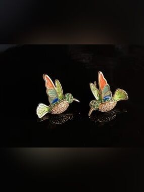 Hummingbird Enamel & Crystal Stud Earrings - Multicolor